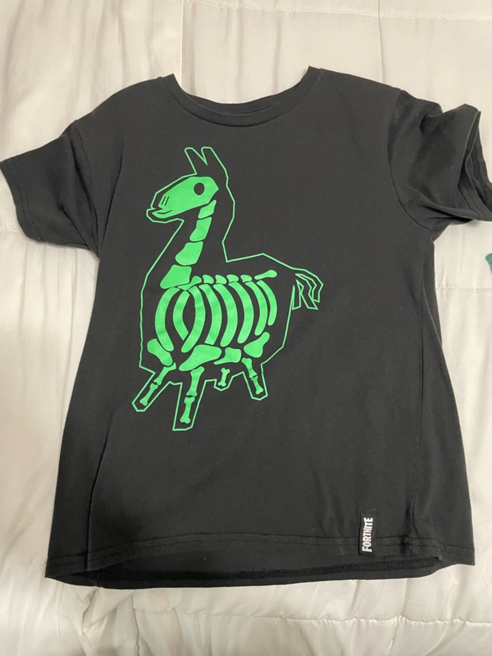 Fortnite Kids Black Tee with Neon Green Llama Skeleton Graphic